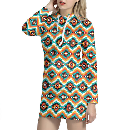 Ethnic Native American Pattern Print Hoodie Dress