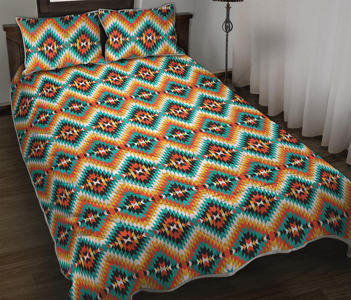 Ethnic Native American Pattern Print Quilt Bed Set