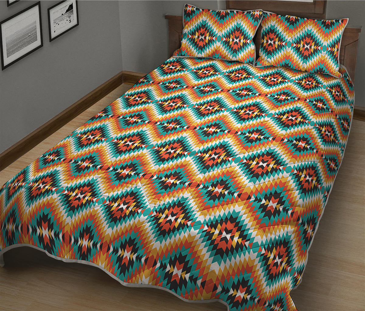 Ethnic Native American Pattern Print Quilt Bed Set