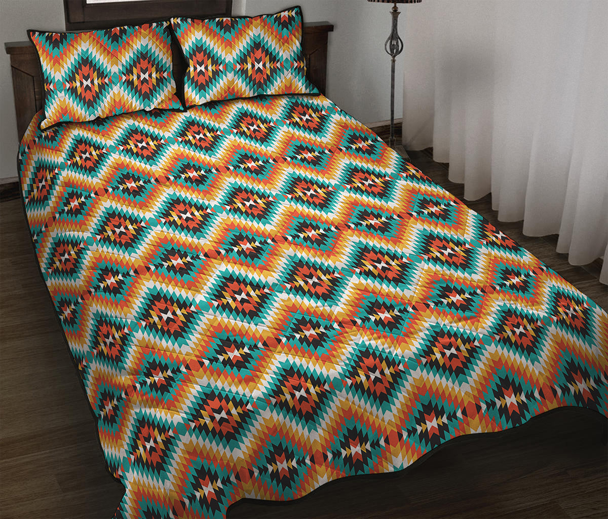 Ethnic Native American Pattern Print Quilt Bed Set