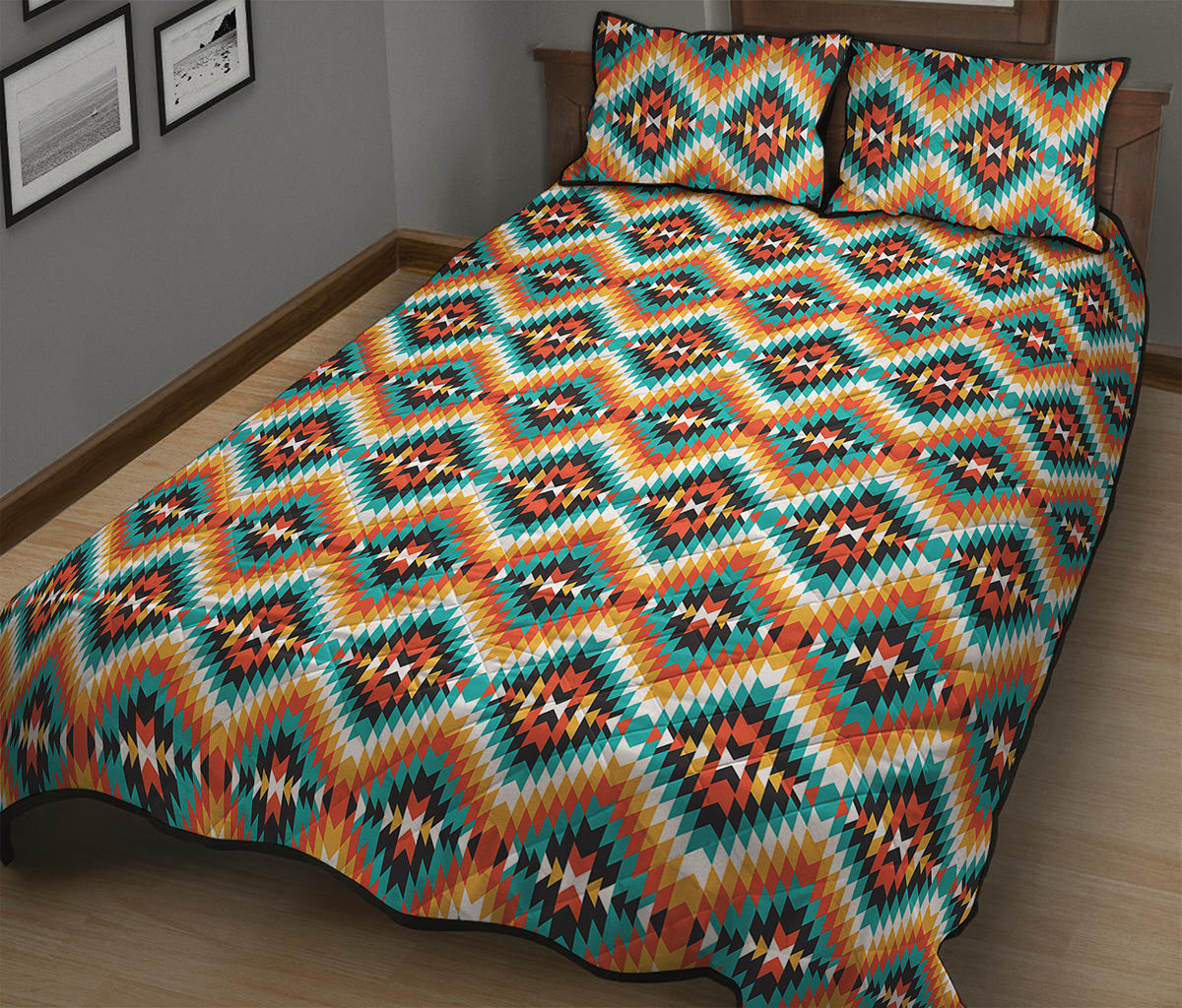 Ethnic Native American Pattern Print Quilt Bed Set