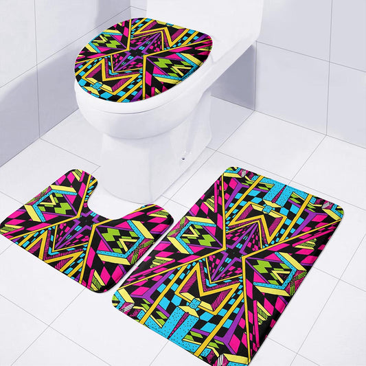 Ethnic Psychedelic Trippy Print 3 Piece Bath Mat Set