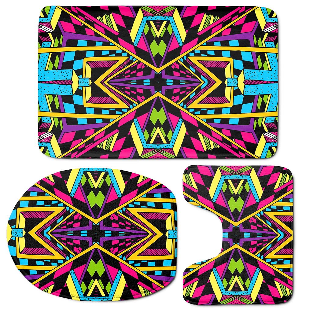 Ethnic Psychedelic Trippy Print 3 Piece Bath Mat Set