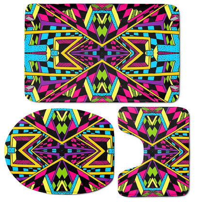 Ethnic Psychedelic Trippy Print 3 Piece Bath Mat Set