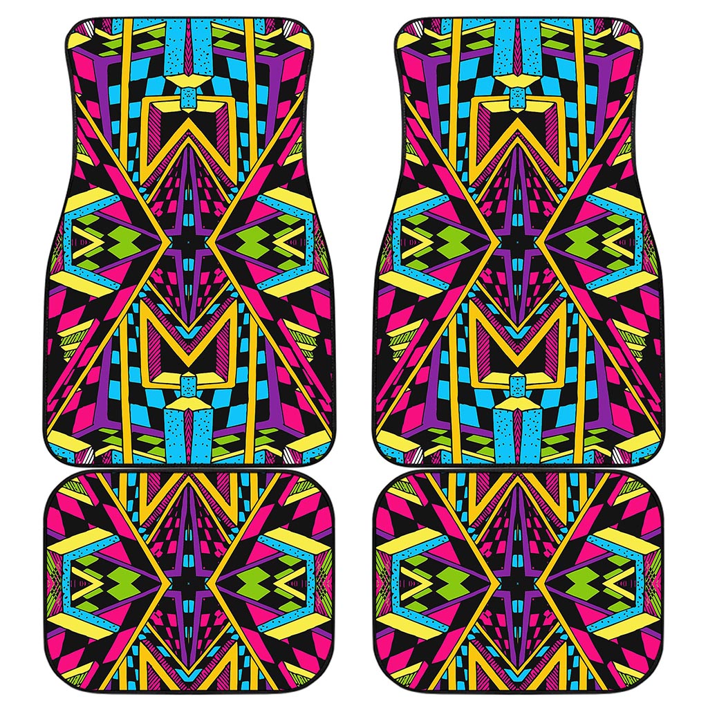 Ethnic Psychedelic Trippy Print Front and Back Car Floor Mats