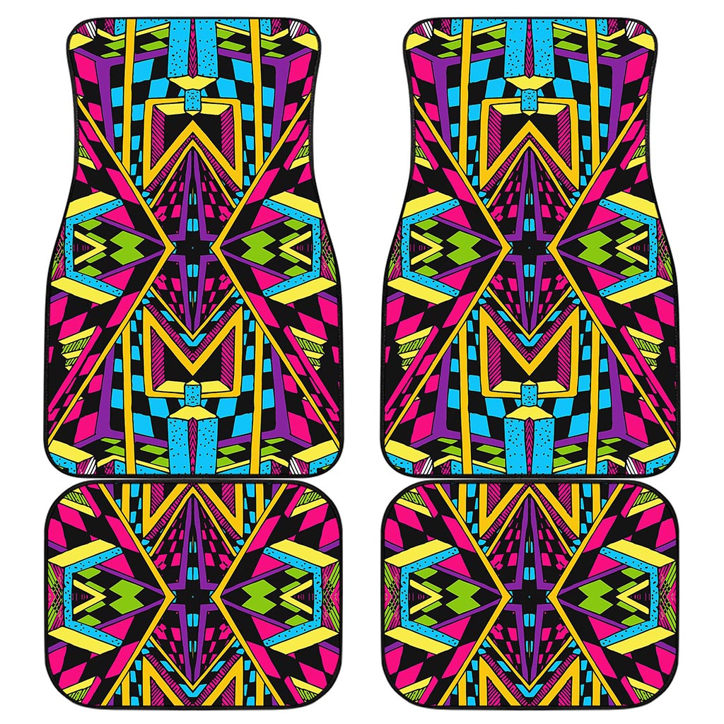 Ethnic Psychedelic Trippy Print Front and Back Car Floor Mats