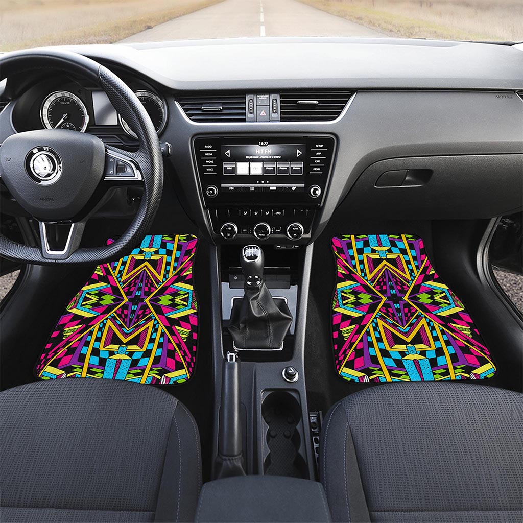 Ethnic Psychedelic Trippy Print Front and Back Car Floor Mats