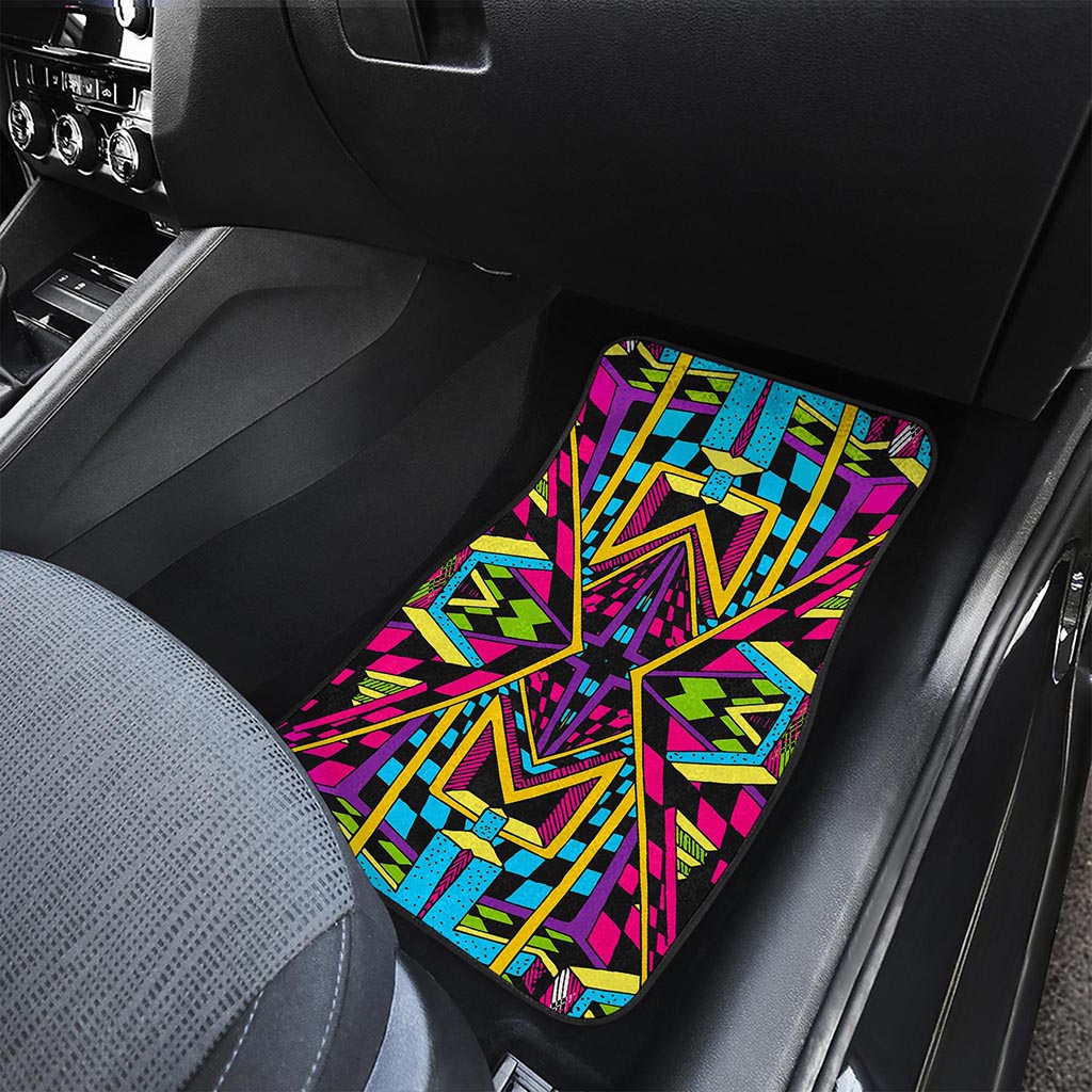 Ethnic Psychedelic Trippy Print Front and Back Car Floor Mats