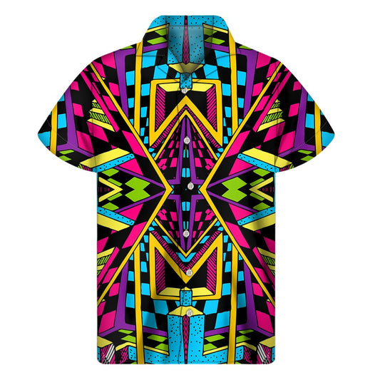Ethnic Psychedelic Trippy Print Men's Short Sleeve Shirt
