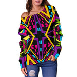 Ethnic Psychedelic Trippy Print Off Shoulder Sweatshirt GearFrost