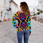 Ethnic Psychedelic Trippy Print Off Shoulder Sweatshirt GearFrost