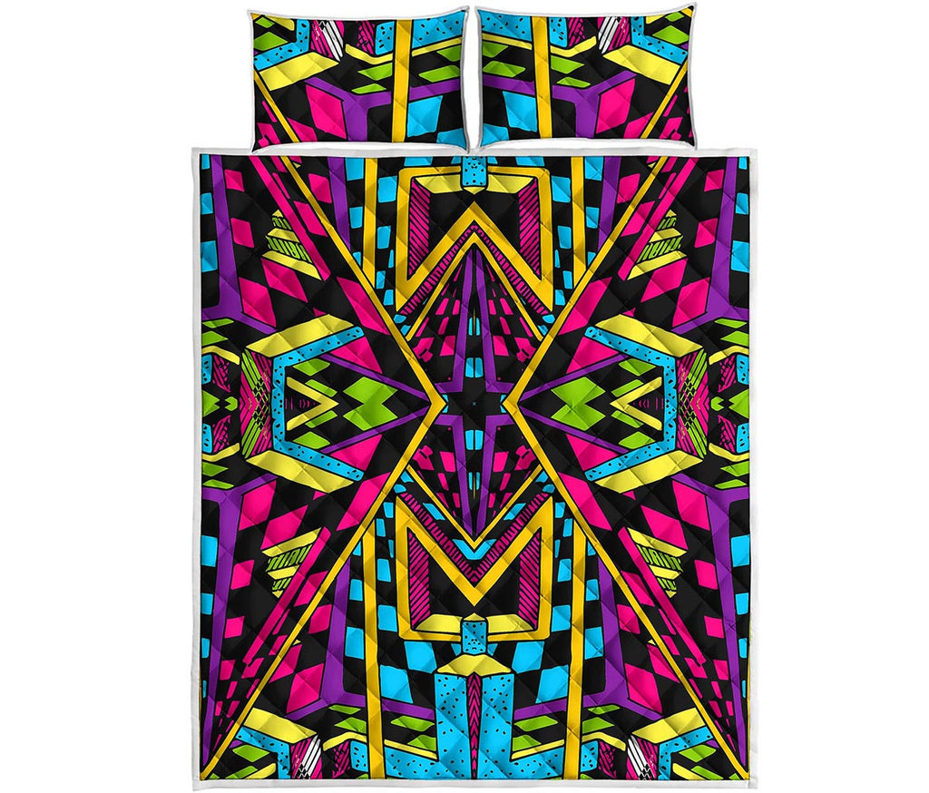 Ethnic Psychedelic Trippy Print Quilt Bed Set