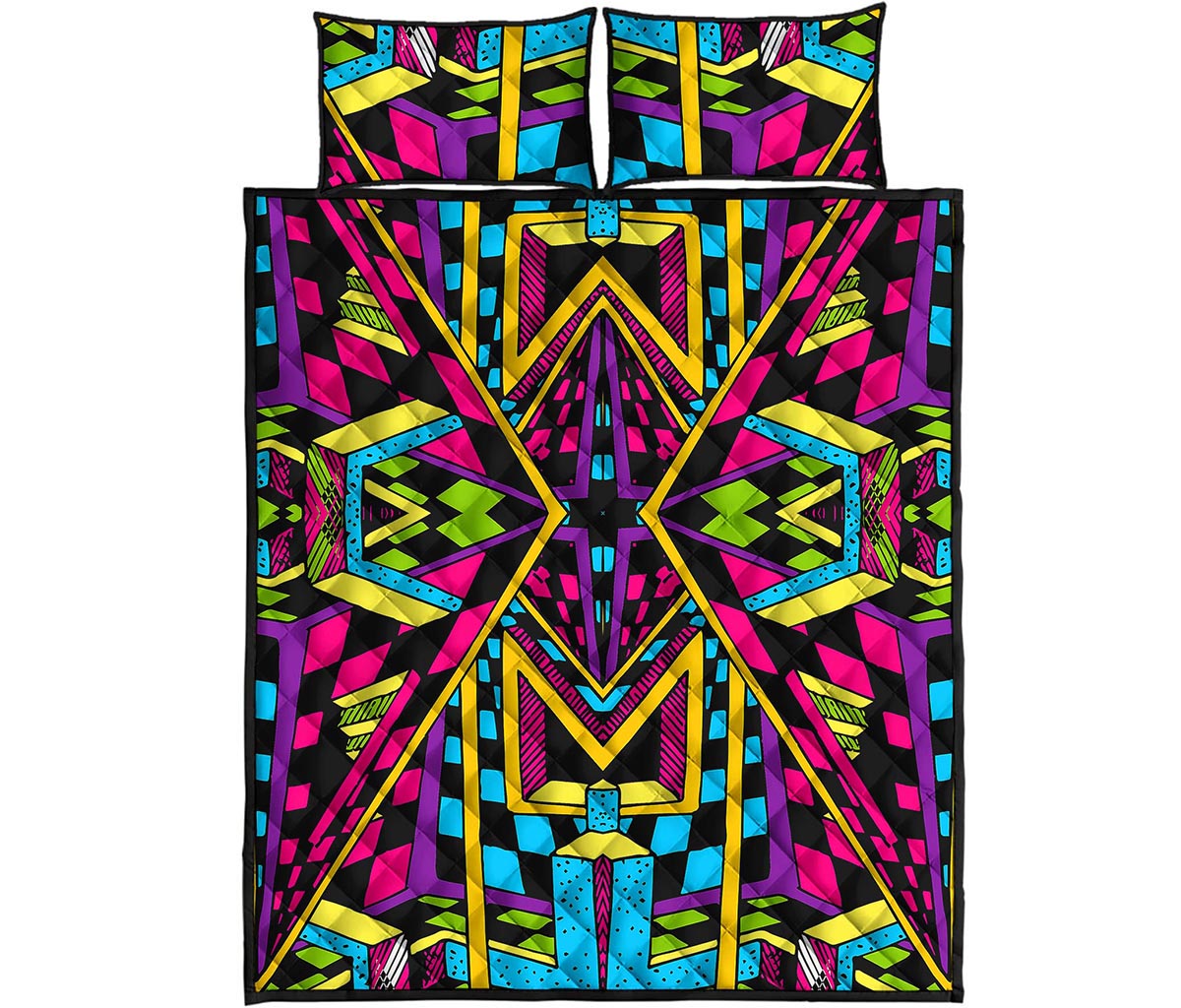 Ethnic Psychedelic Trippy Print Quilt Bed Set