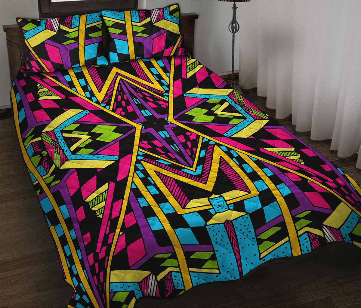 Ethnic Psychedelic Trippy Print Quilt Bed Set