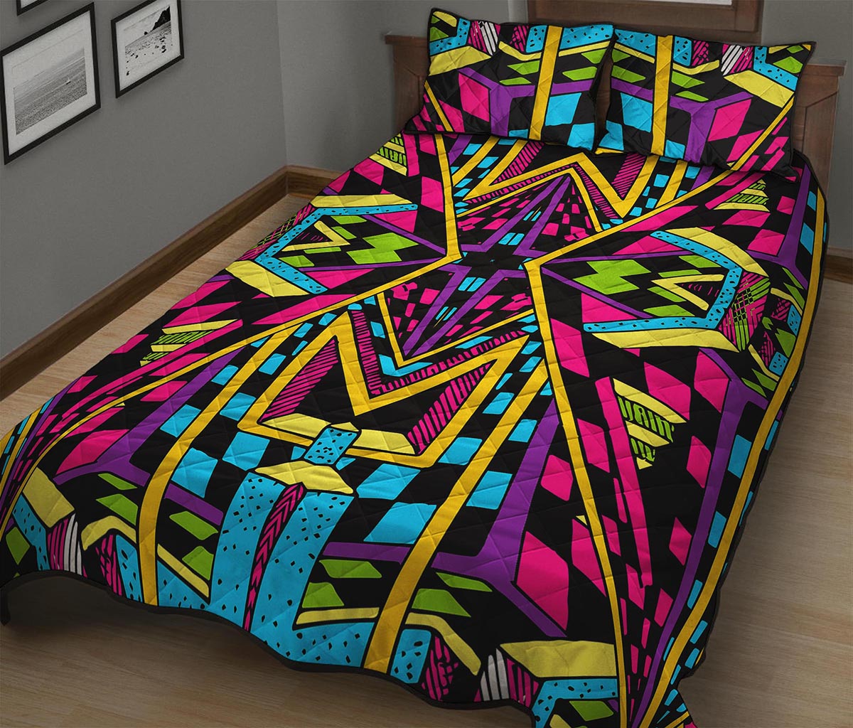 Ethnic Psychedelic Trippy Print Quilt Bed Set