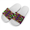 Ethnic Psychedelic Trippy Print White Slide Sandals