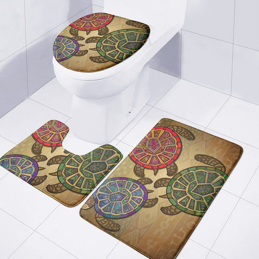 Ethnic Sea Turtles Print 3 Piece Bath Mat Set