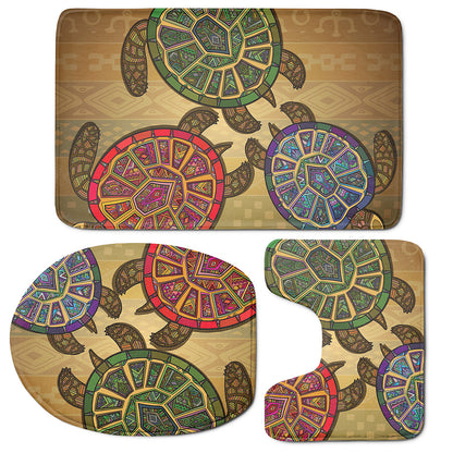 Ethnic Sea Turtles Print 3 Piece Bath Mat Set