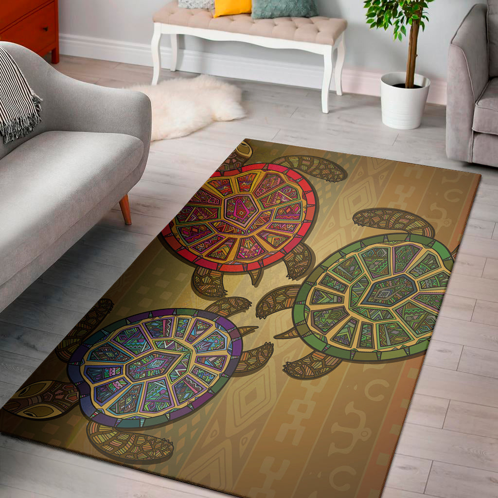 Ethnic Sea Turtles Print Area Rug