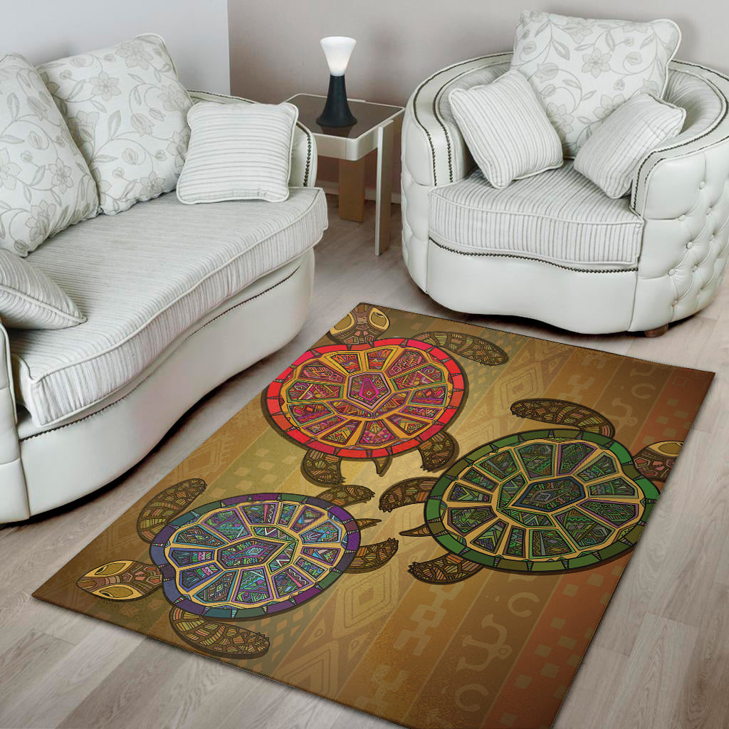 Ethnic Sea Turtles Print Area Rug