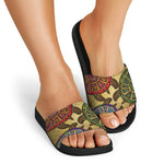 Ethnic Sea Turtles Print Black Slide Sandals
