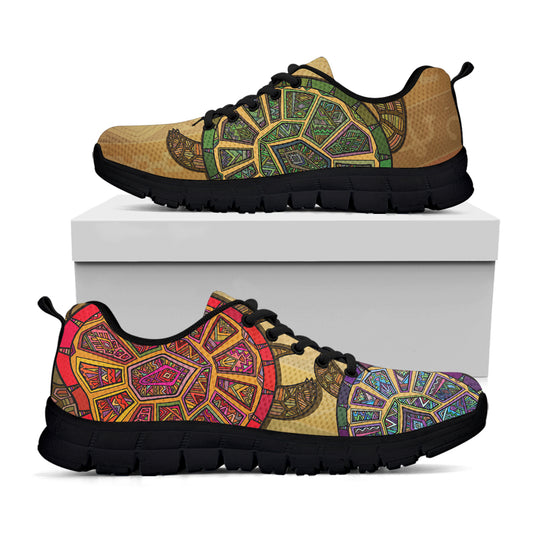 Ethnic Sea Turtles Print Black Sneakers