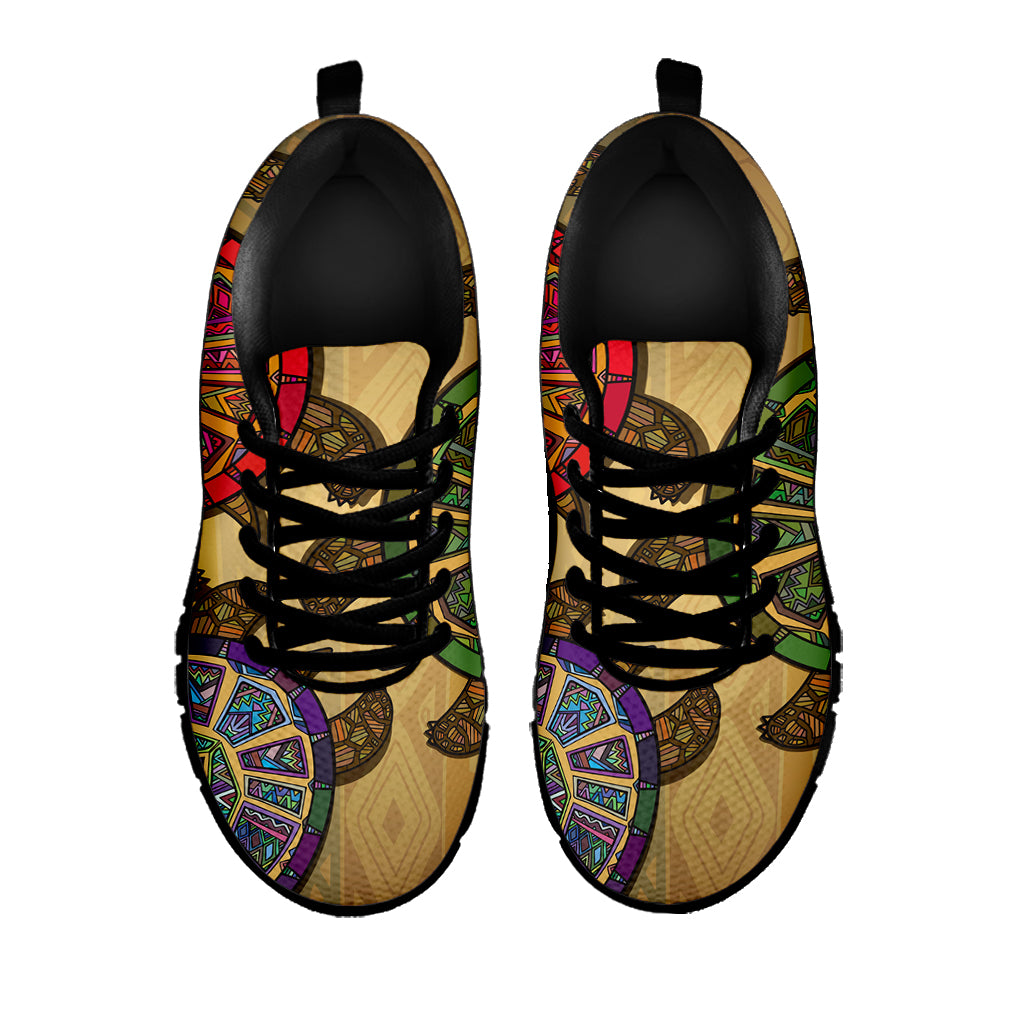 Ethnic Sea Turtles Print Black Sneakers