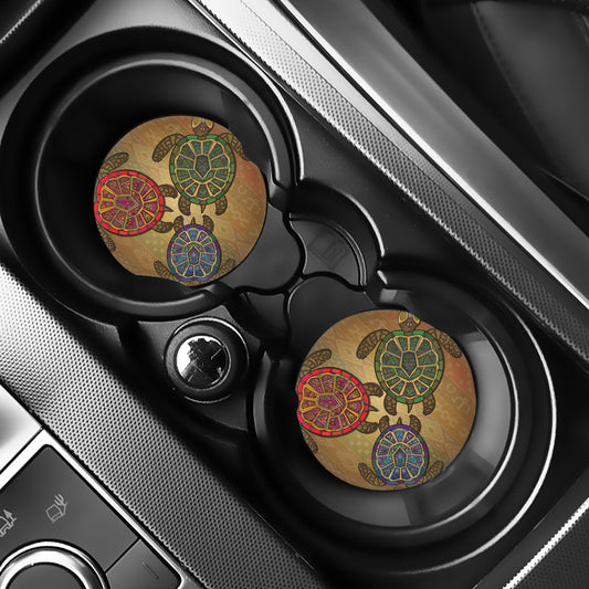 Ethnic Sea Turtles Print Car Coasters