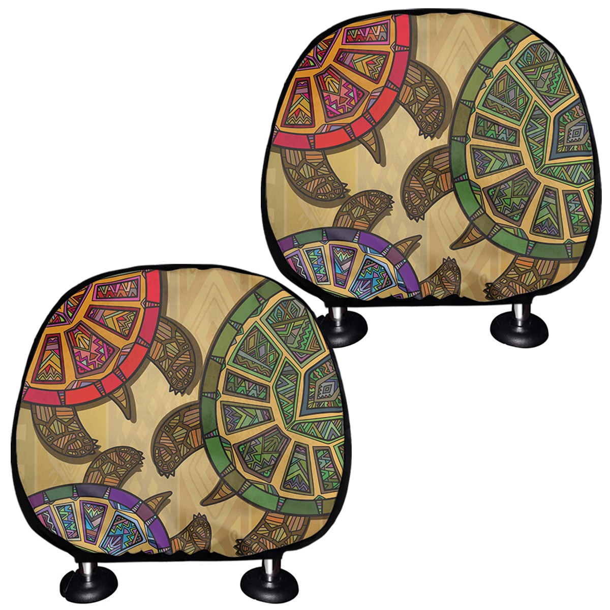 Ethnic Sea Turtles Print Car Headrest Covers
