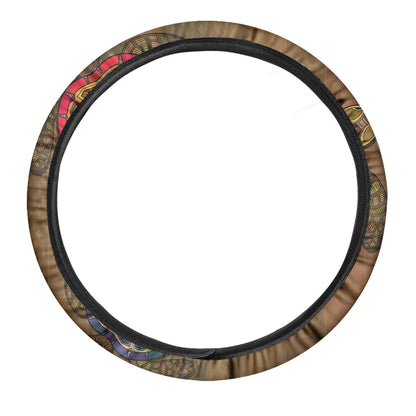 Ethnic Sea Turtles Print Car Steering Wheel Cover