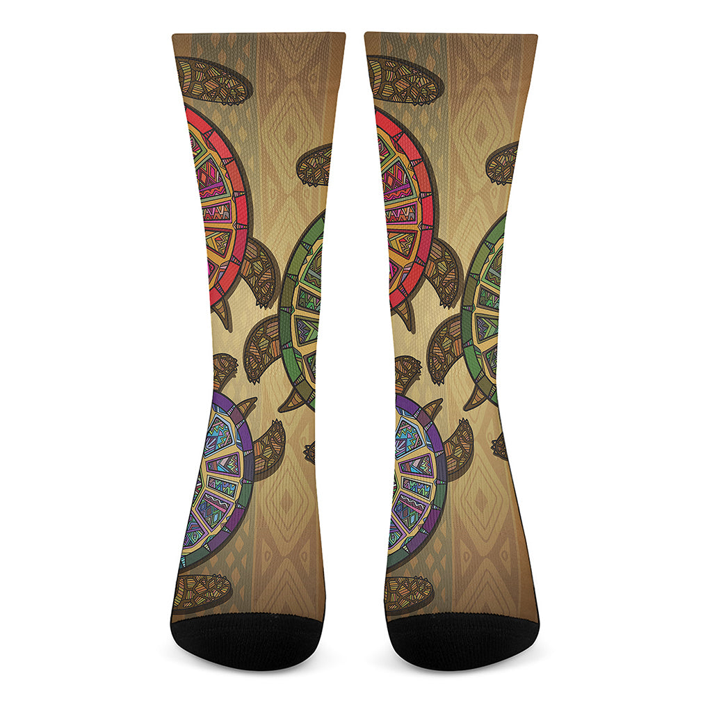 Ethnic Sea Turtles Print Crew Socks