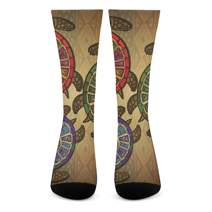 Ethnic Sea Turtles Print Crew Socks