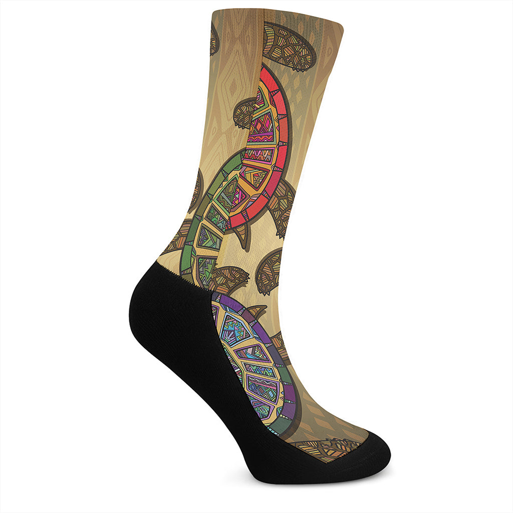 Ethnic Sea Turtles Print Crew Socks