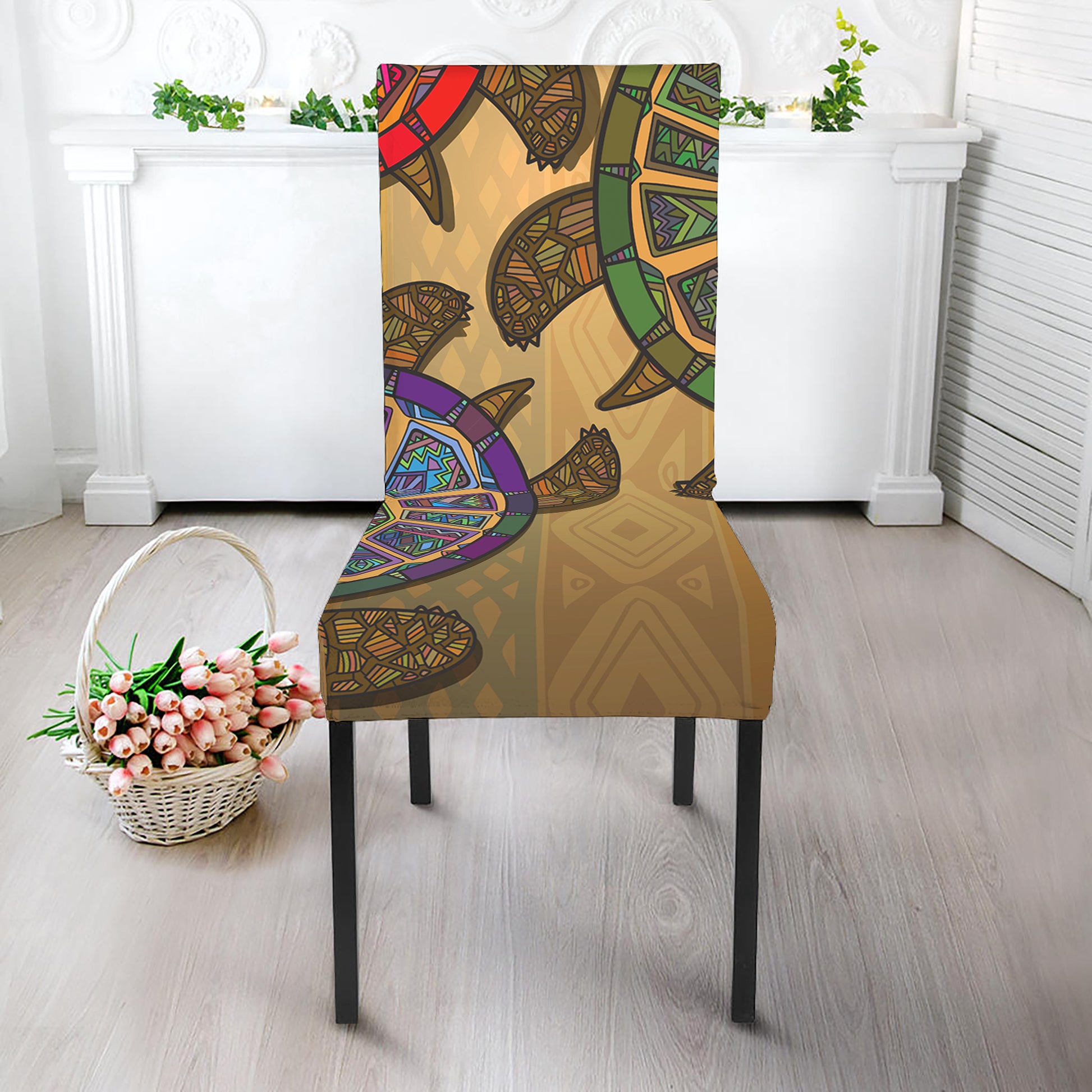 Ethnic Sea Turtles Print Dining Chair Slipcover