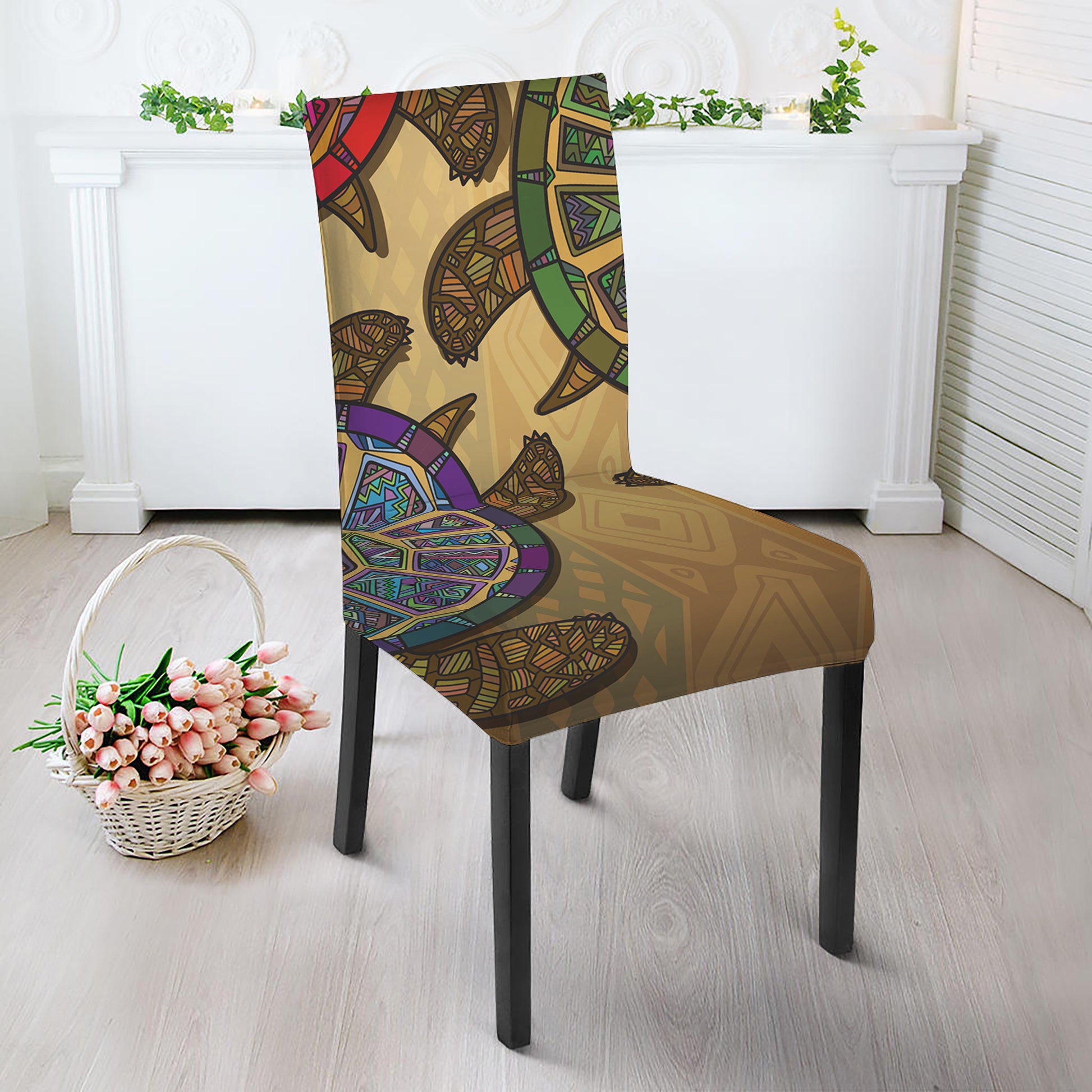 Ethnic Sea Turtles Print Dining Chair Slipcover