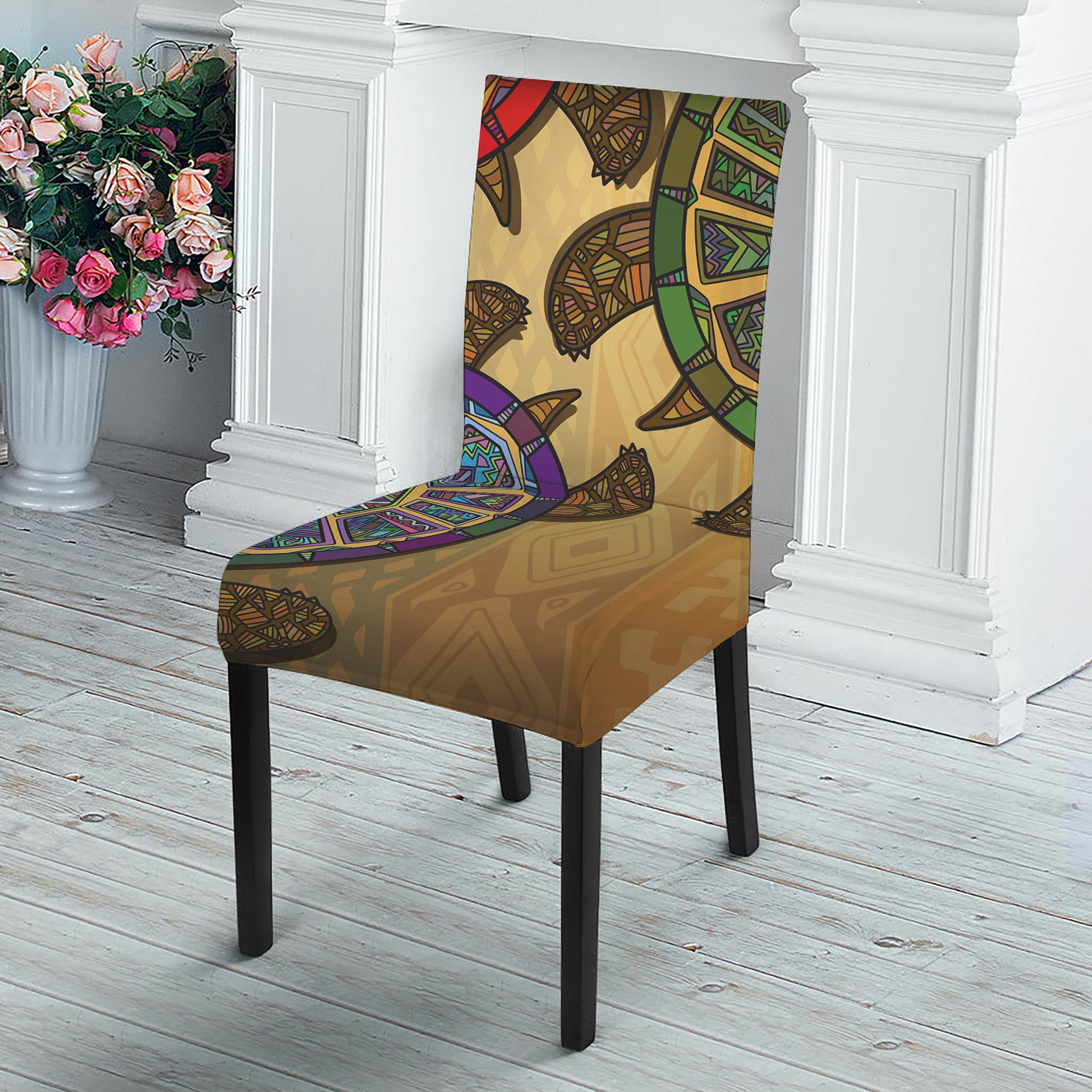 Ethnic Sea Turtles Print Dining Chair Slipcover