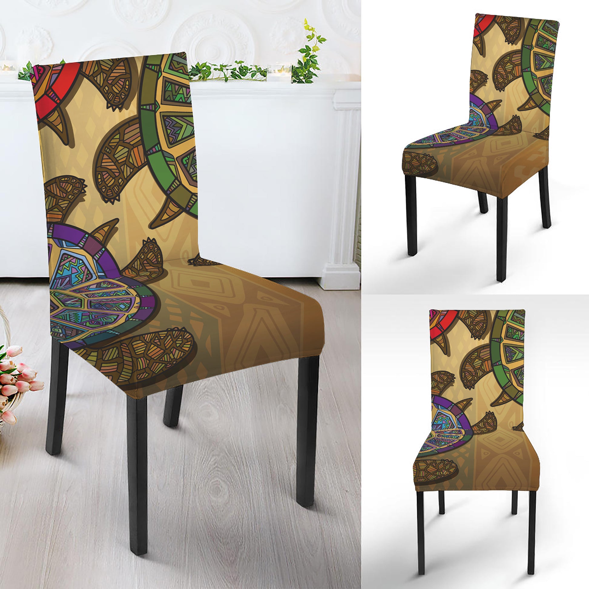 Ethnic Sea Turtles Print Dining Chair Slipcover