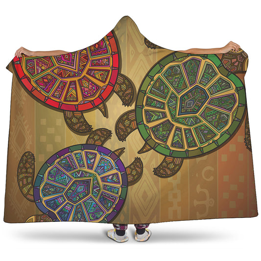 Ethnic Sea Turtles Print Hooded Blanket