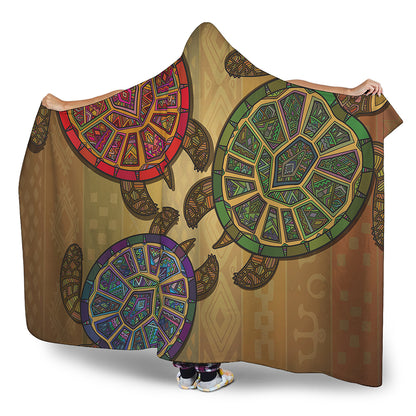 Ethnic Sea Turtles Print Hooded Blanket