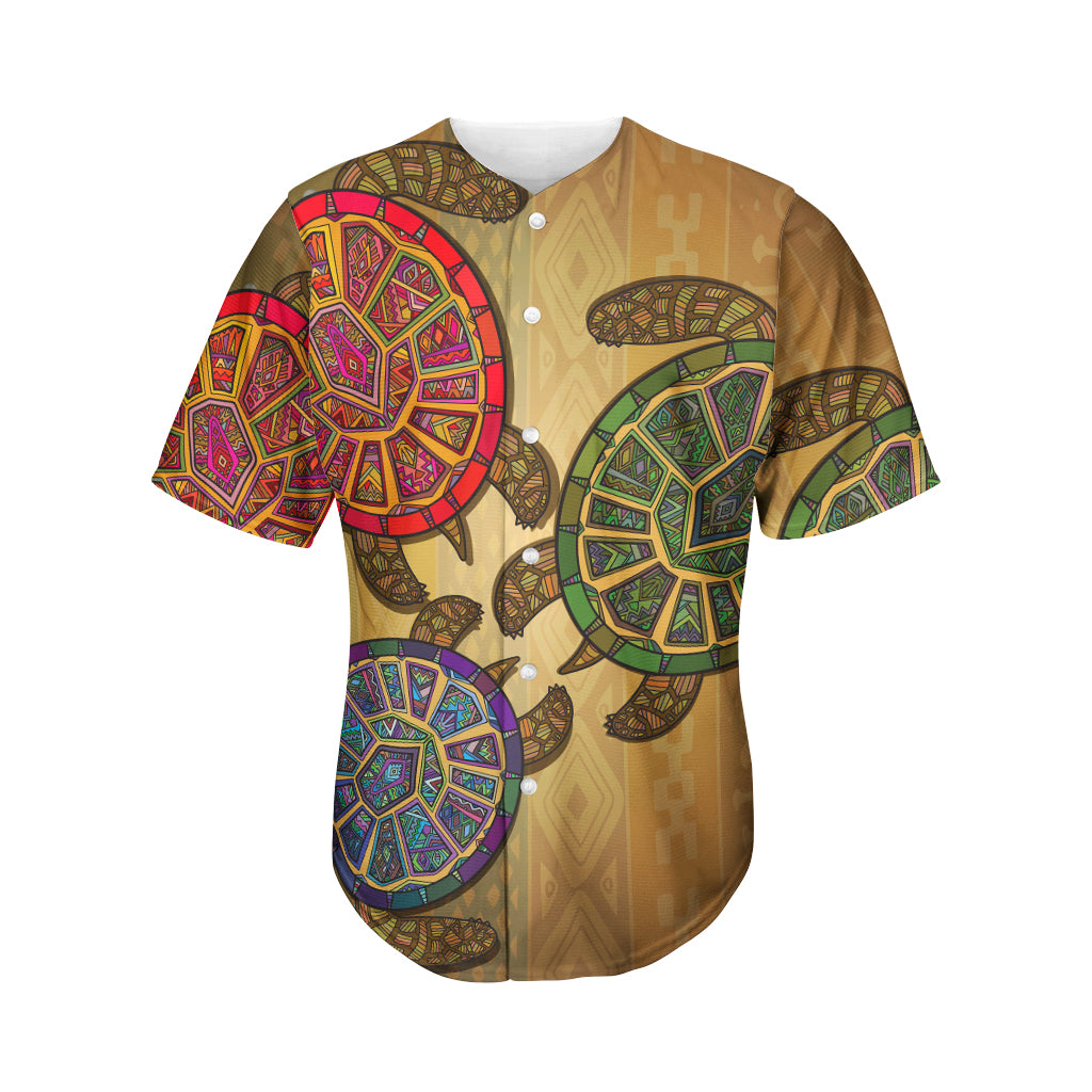 Ethnic Sea Turtles Print Men's Baseball Jersey