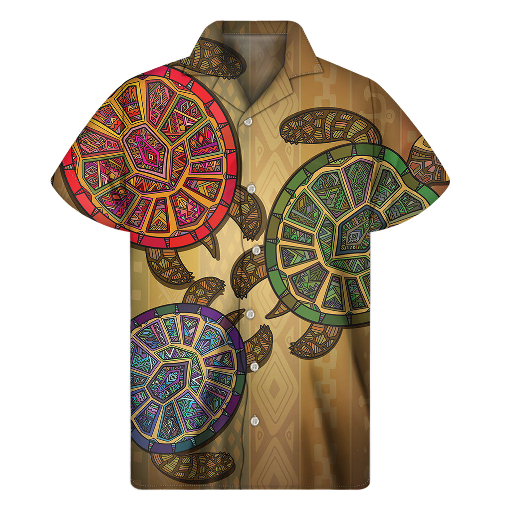 Ethnic Sea Turtles Print Men's Short Sleeve Shirt