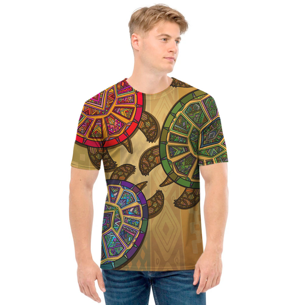 Ethnic Sea Turtles Print Men's T-Shirt