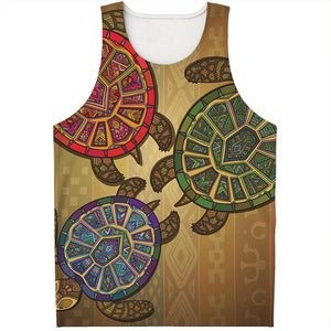 Ethnic Sea Turtles Print Men's Tank Top