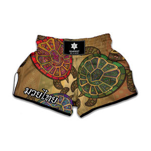 Ethnic Sea Turtles Print Muay Thai Boxing Shorts