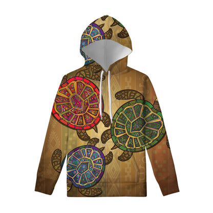 Ethnic Sea Turtles Print Pullover Hoodie