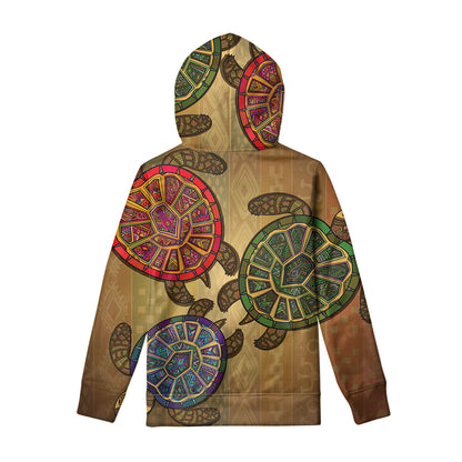 Ethnic Sea Turtles Print Pullover Hoodie