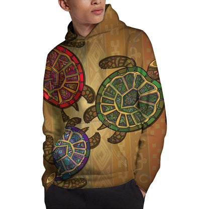 Ethnic Sea Turtles Print Pullover Hoodie