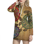 Ethnic Sea Turtles Print Pullover Hoodie Dress
