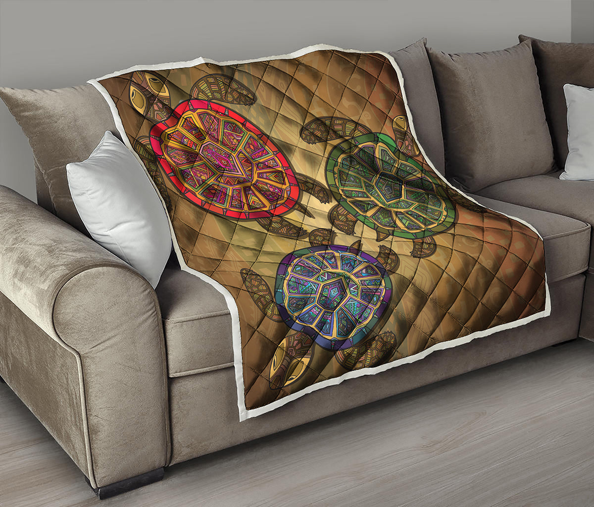 Ethnic Sea Turtles Print Quilt