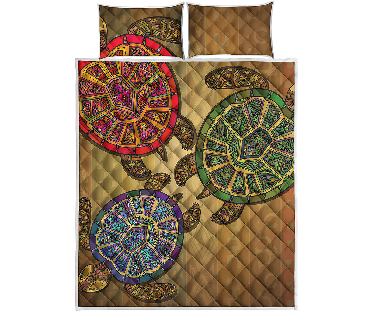 Ethnic Sea Turtles Print Quilt Bed Set